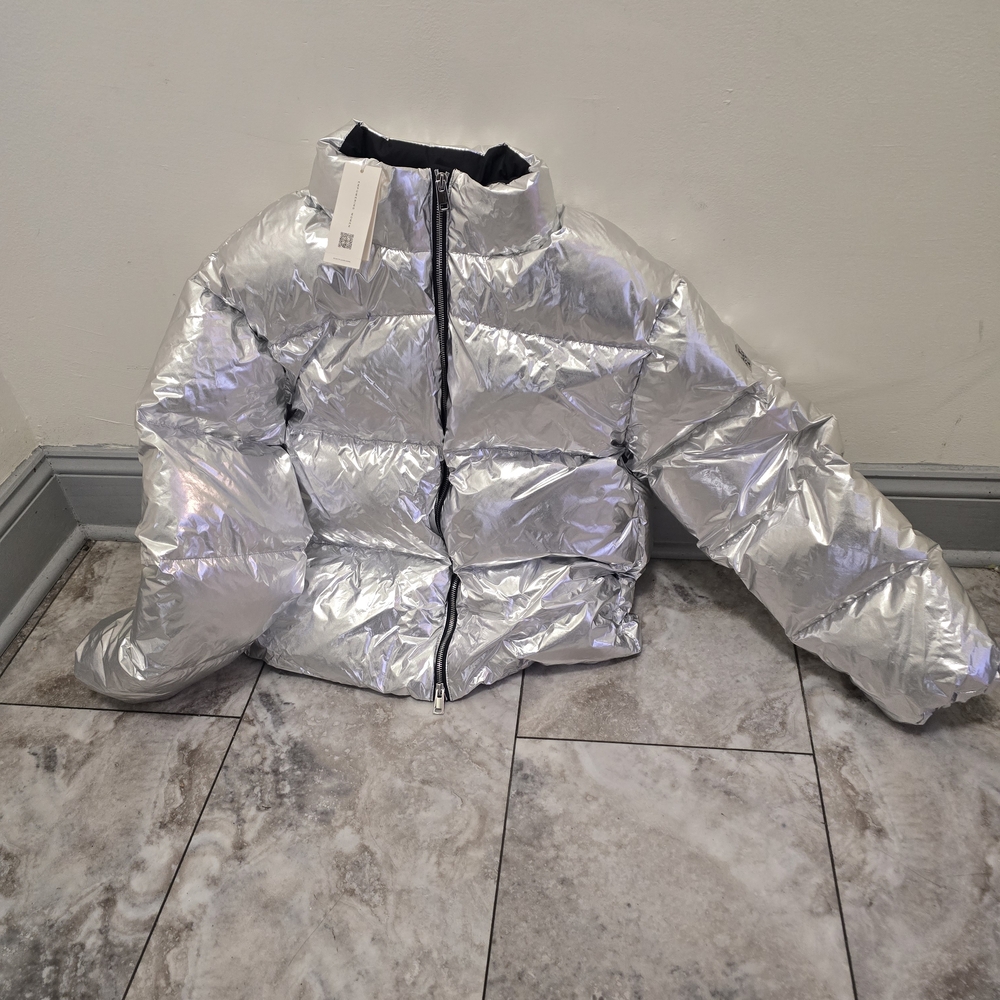 Tory Burch Silver Puffer Jacket